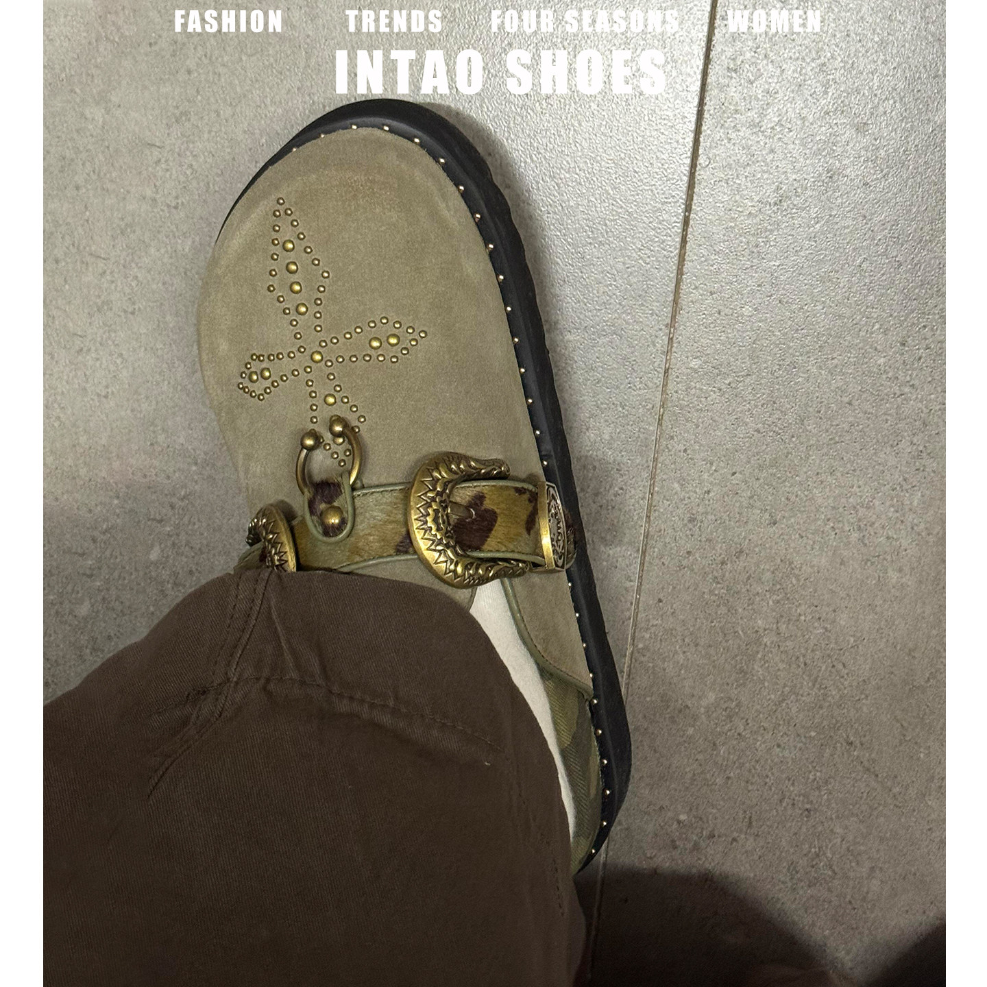 真皮复古铆钉厚底增高勃肯鞋半拖女2026春季新款小个子包头博肯鞋
