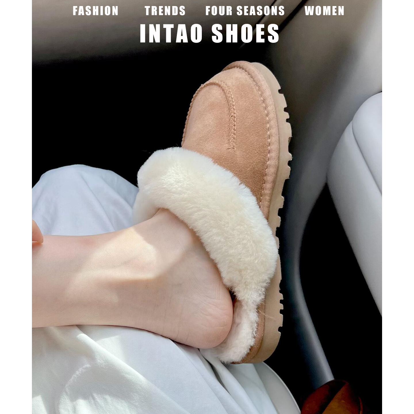 牛皮版~复古超火毛毛拖鞋女冬