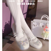 外穿蝴蝶结水钻玛丽珍鞋 白色绝美水貂高跟毛毛鞋 女冬加绒2025新款