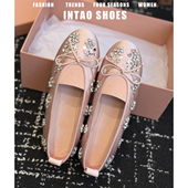 粉色水钻蝴蝶结平底芭蕾舞鞋 一脚蹬浅口绸缎单鞋 女2026年春季 新款