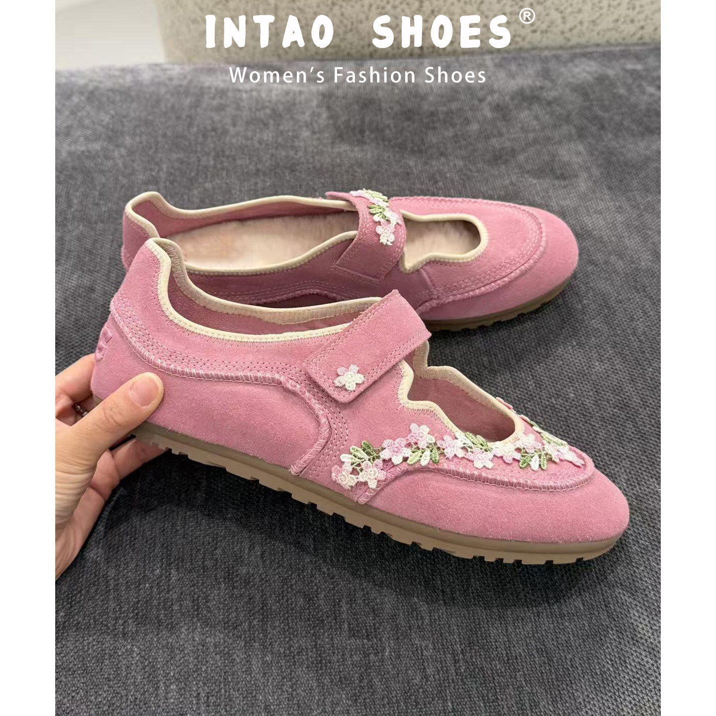 绝美粉色玛丽珍鞋女秋冬加绒