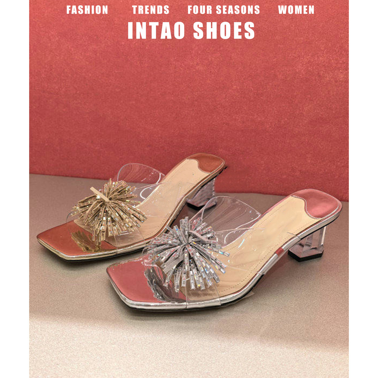 绝美透明水晶拖鞋女夏外穿时尚2026新款巨好看烟花法式高跟小凉拖