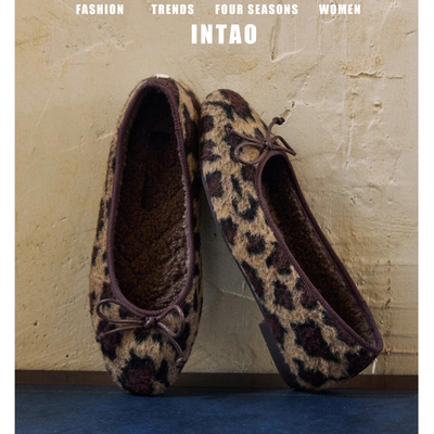 羊皮版~法式豹纹毛毛鞋女冬外穿