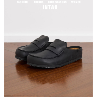 黑色包头勃肯鞋半拖男女情侣同款2026秋季新款厚底大码内增高单鞋