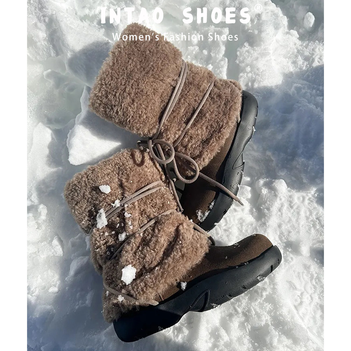 美拉德复古拼接毛绒雪地靴女