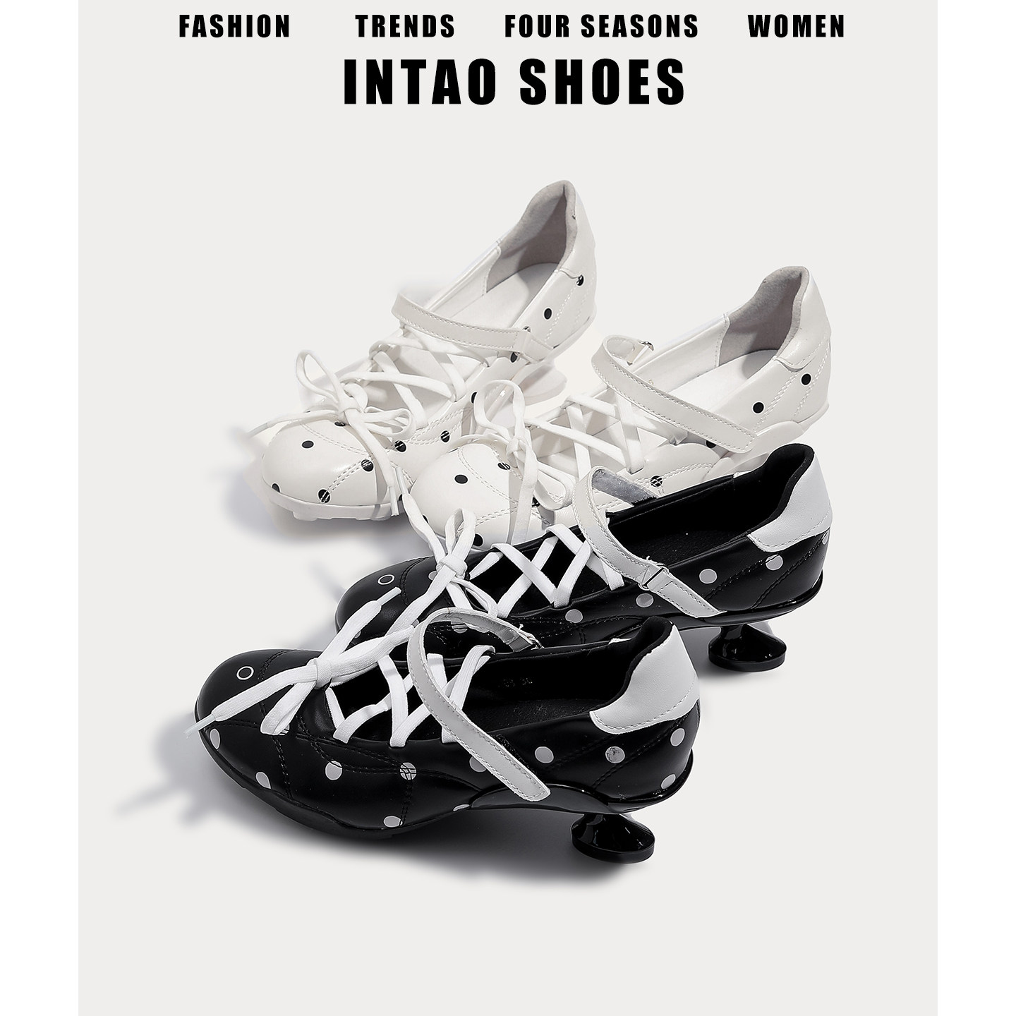 绝美波点圆头芭蕾单鞋女粗跟2026春季新款黑色巨好看法式小高跟鞋