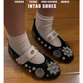 女平底2026春季 新款 法式 设计感小众黑色金属扣玛丽珍鞋 朋克风单鞋