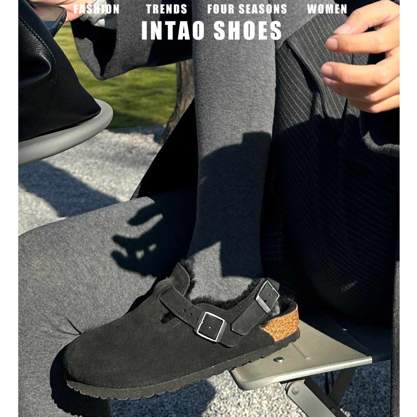 黑色牛皮内增高勃肯鞋女外穿加绒