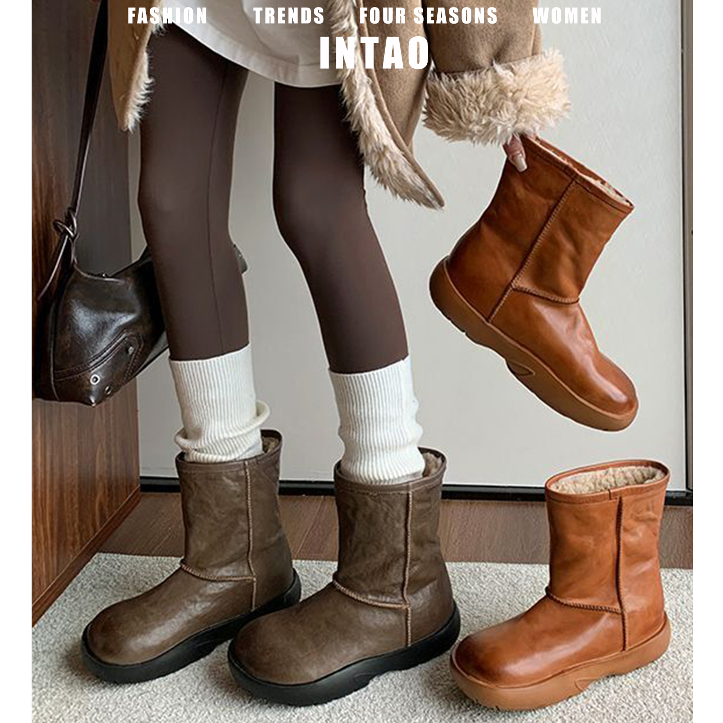 复古超火厚底毛毛鞋女冬保暖棉鞋