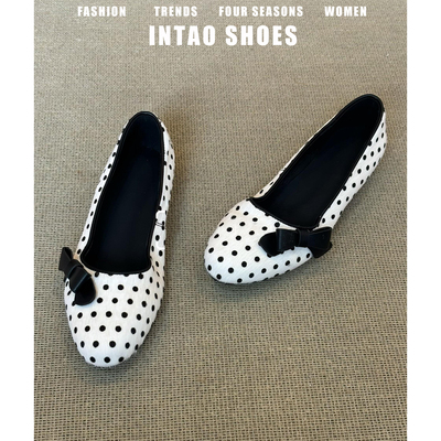 马毛感~内增高白色波点玛丽珍鞋