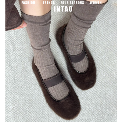 羊皮版~复古超火玛丽珍毛毛鞋女