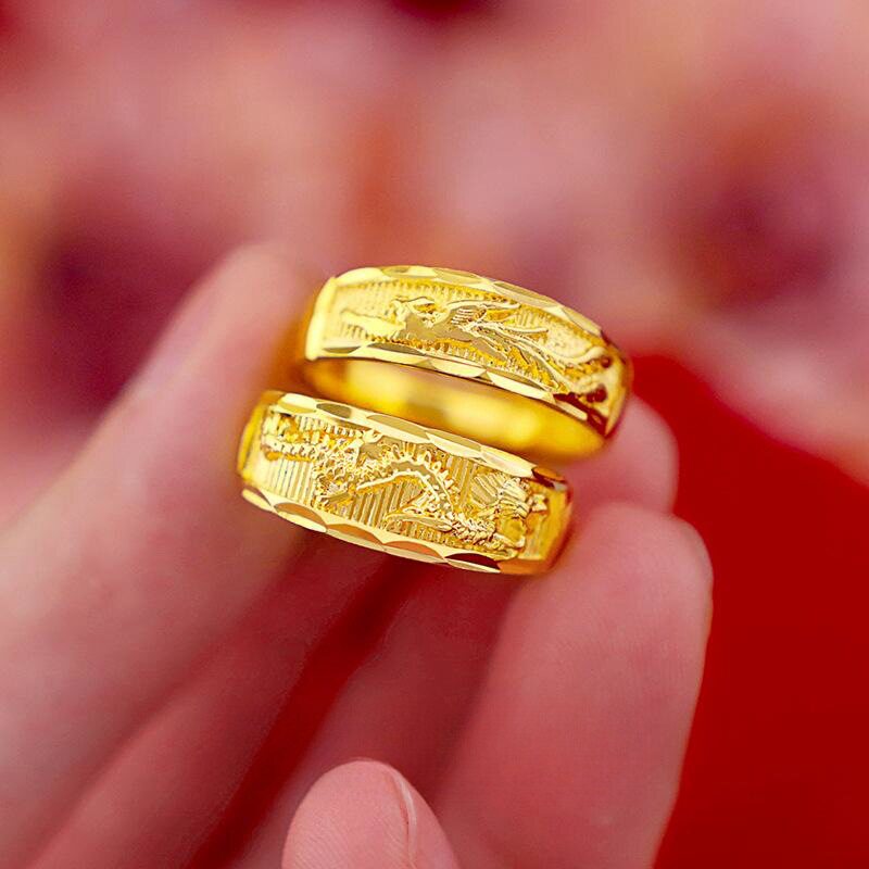 沙金首饰品龙凤情侣对戒日韩戒指女高级感婚庆开口戒指女小众设计