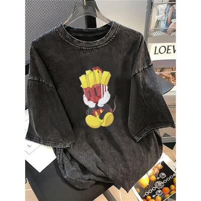 欧美高街水洗做旧印花短袖T恤女夏季新款潮牌重磅美式上衣情侣装