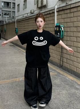 夏装纯棉短袖t恤女2025新款爆款设计感小众美式高街宽松半袖上衣