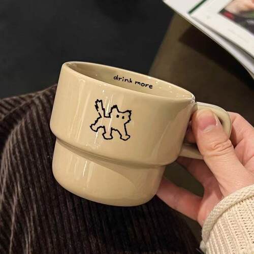 可爱炸毛猫咪ins叠叠咖啡杯陶瓷马克杯高颜值水杯情侣礼物杯子