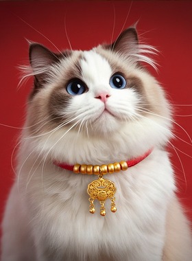 新年宠物项圈猫狗长命锁平安喜庆红绳金珠宠物项圈小狗项链可调节