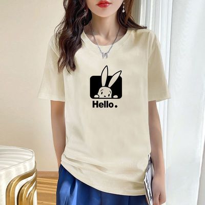 薄款不起球纯棉女韩版短袖印花