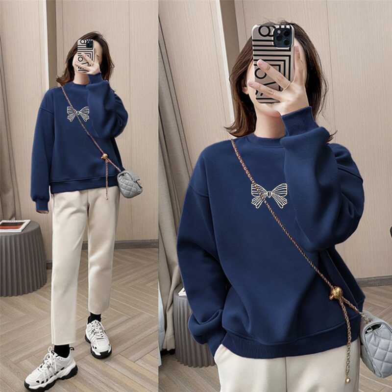 品牌专柜正肩女装秋冬季加绒加厚设计感纯棉卫衣女洋气印花上衣潮