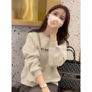 高端品牌即墨纯棉卫衣女韩系设计感印花加绒加厚时尚宽松套头上衣