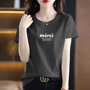 t恤女慵懒风宽松显瘦百搭女士上衣 外贸大牌100%纯棉正肩圆领短袖