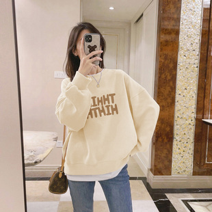 高端大牌捡漏小个子时尚纯棉卫衣女爆款加绒加厚宽松无帽休闲外套