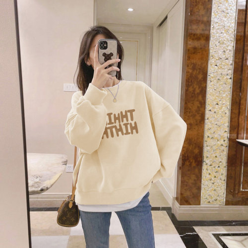 大牌捡漏杏色纯棉加绒加厚卫衣潮