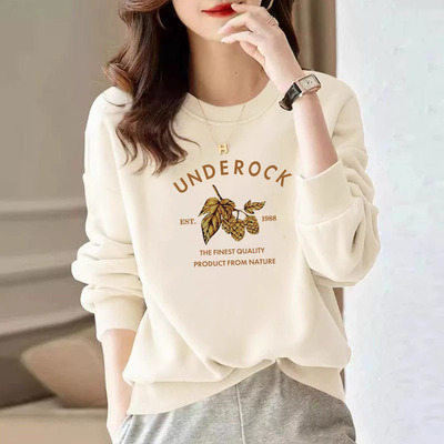 外贸即墨品牌洋气纯棉卫衣女秋冬加厚韩系小个子加绒内搭保暖上衣