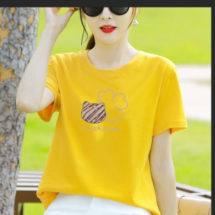 正肩超好看宽松内搭体恤 2025新款 今年流行黄色短袖 t恤女纯棉夏季
