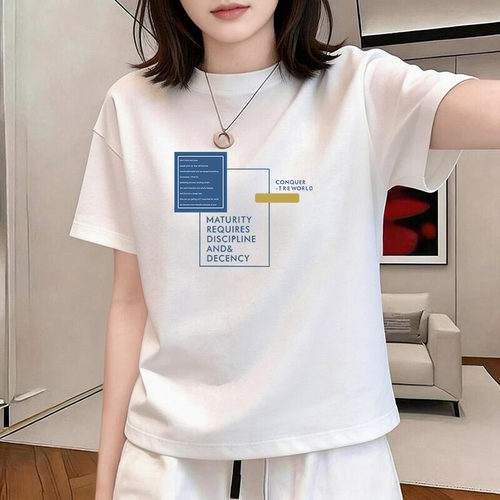 高端商场无锡短袖t恤女夏季小个子时尚女士纯棉宽松漂亮正肩上衣