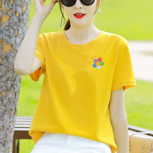 山东即墨正肩减龄短袖t恤女夏季小众超好看宽松显瘦纯棉宽松上衣