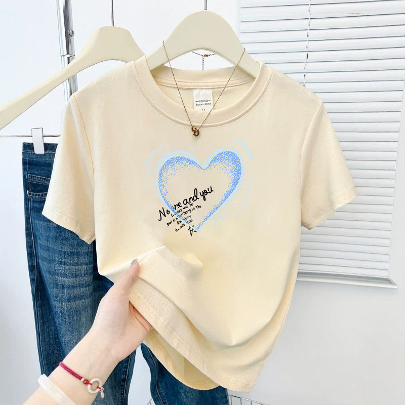 高品质无锡纯棉短袖t恤女夏季设计感韩系印花宽松慵懒风漂亮上衣图片