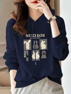 外套加绒衣服 时尚 大牌外贸欧洲站纯棉连帽卫衣女秋冬季 百搭薄款