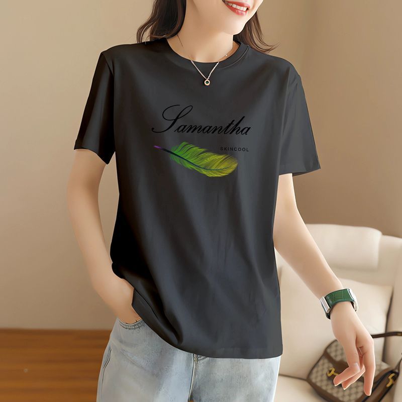 薄款不起球纯棉女韩版短袖印花