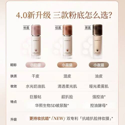 (升级4.0)卡姿兰(Carslan)小混奶猫粉底液遮瑕不脱妆服帖7.5g