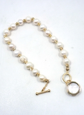 礼品带盒天然淡水珍珠手链镀真金白色母贝MOP贝壳爆款简约网红INS