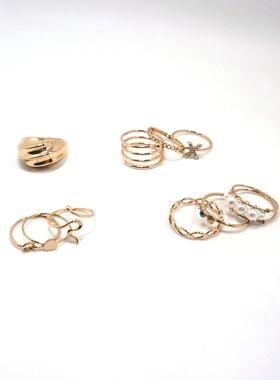 欧美戒指女铜水钻简约个性镀金潮