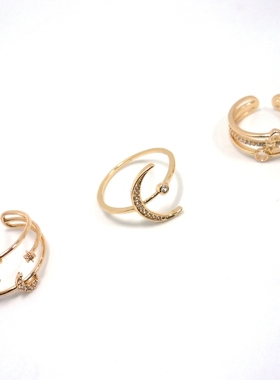 礼品镶锆石月亮多层ins潮风戒子