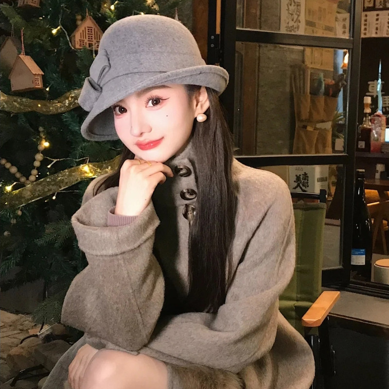 法式复古羊毛呢礼帽女秋冬卷边毛呢毡帽时尚百搭渔夫帽女士盆帽潮