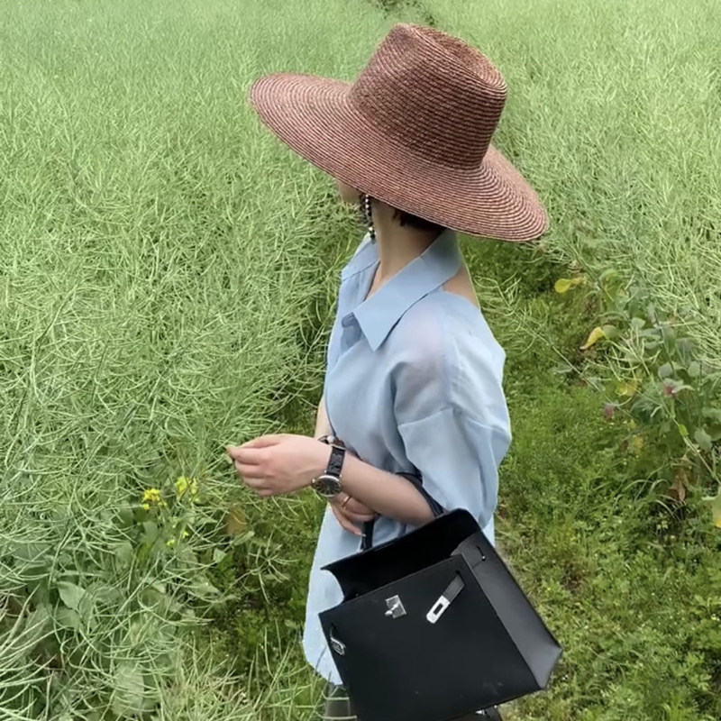 细麦秆大檐草帽法式女春夏