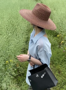 细麦秆大檐草帽法式女春夏
