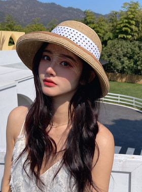 新款草帽女夏季渔夫遮阳帽女式防晒帽日系百搭遮脸卷边草编帽子潮