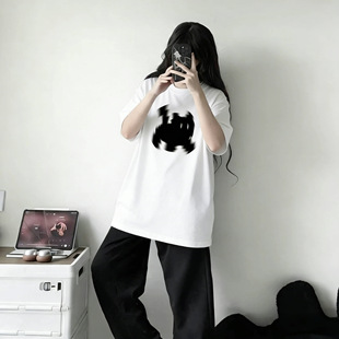 t恤女2026新款 宽松半袖 爆款 设计感小众美式 上衣 夏季 白色纯棉短袖