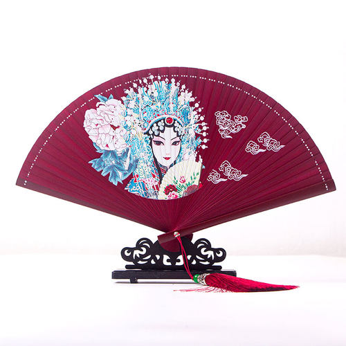 中国风女士全竹复古竹扇彩绘镂空
