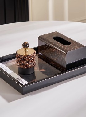 现代简约售楼处洽谈桌茶几托盘花艺组合烟灰缸纸巾盒摆件组合套装