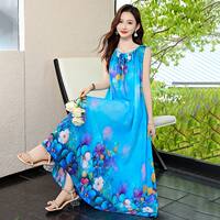 2026 New vacation-style sleeveless dress for women, summer cotton and silk long dress, beach dress, high-end and ethereal dress thumbnail 6