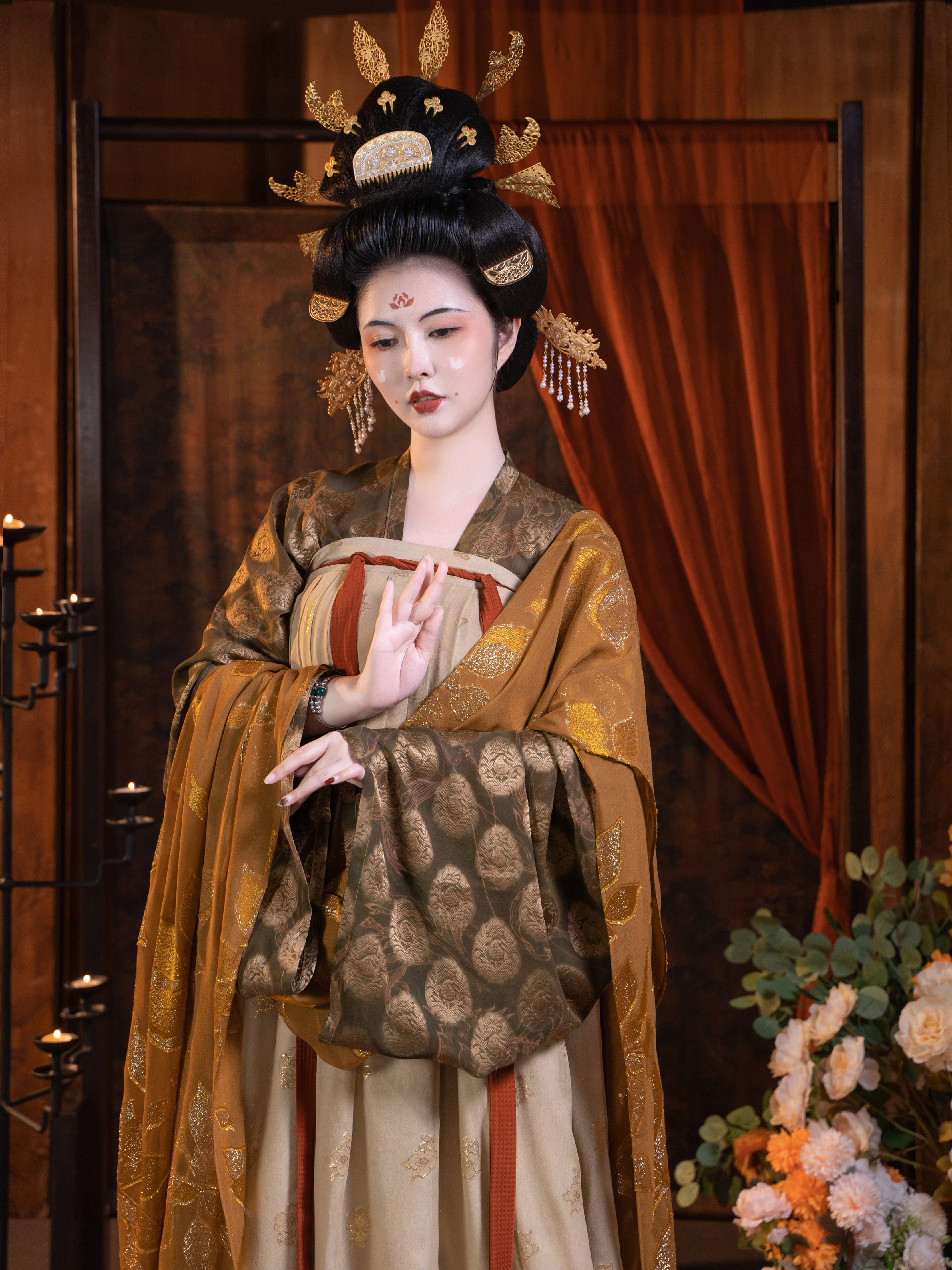 襦一坊丨长相思 唐供养人齐胸衫裙对襟衫披帛真丝香云纱复原汉服