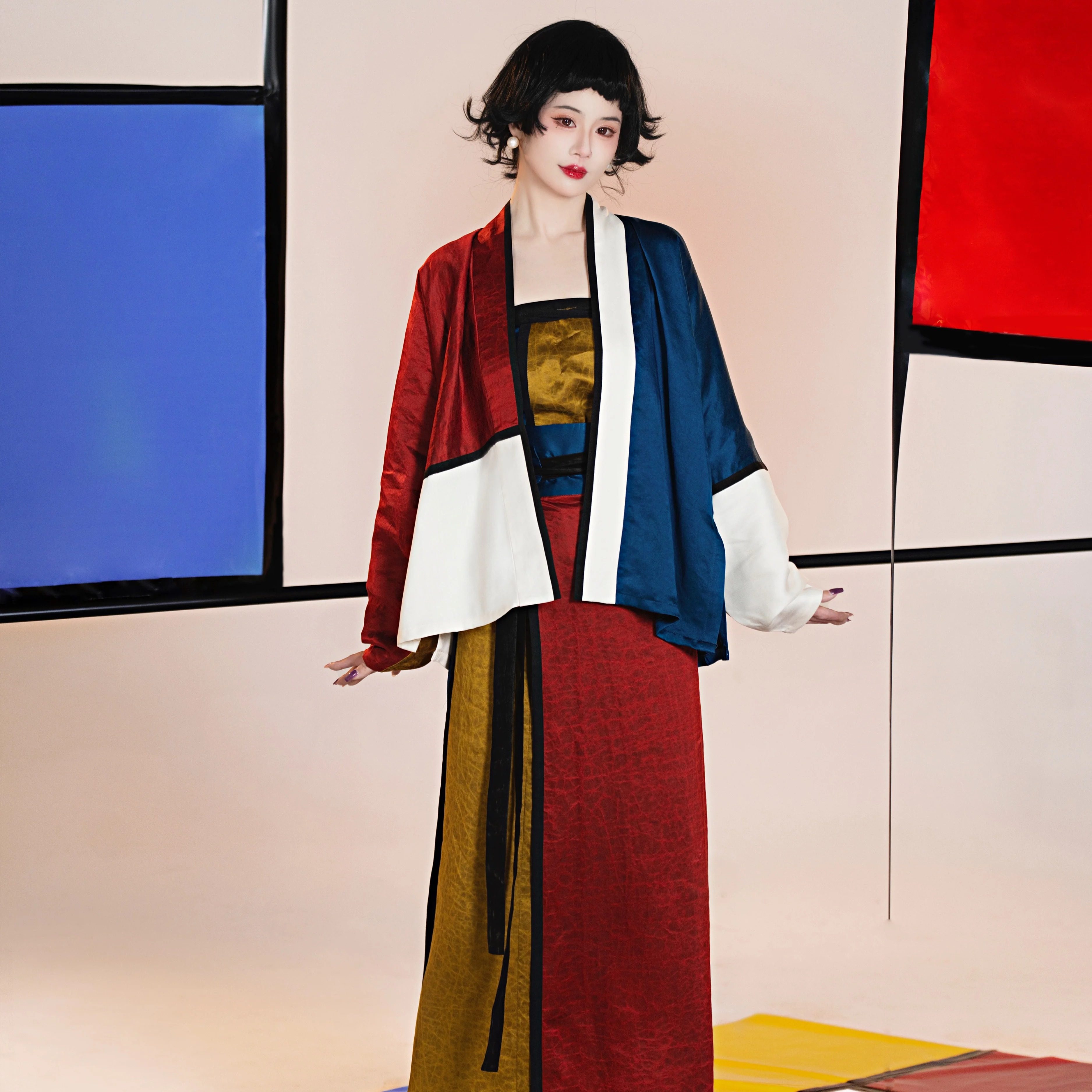 襦一坊|莉莉安 时尚宋制蒙德里安香云纱飞机袖两片裙日常汉服女
