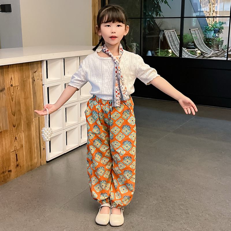 女童纯棉裤子儿童民族风灯笼裤中裤子