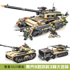 正博6671军事冲锋8合体神威天启铁甲坦克天威运输车组装积木玩具