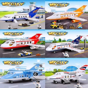翔竣积木民航客机系列运输飞机警察消防航站楼拼装玩具模型礼物